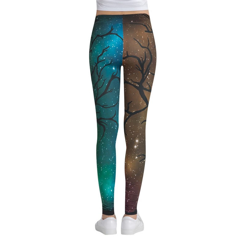 Women's Yoga Leggings One Leg blue One leg brown with tree print Yoga pants for women